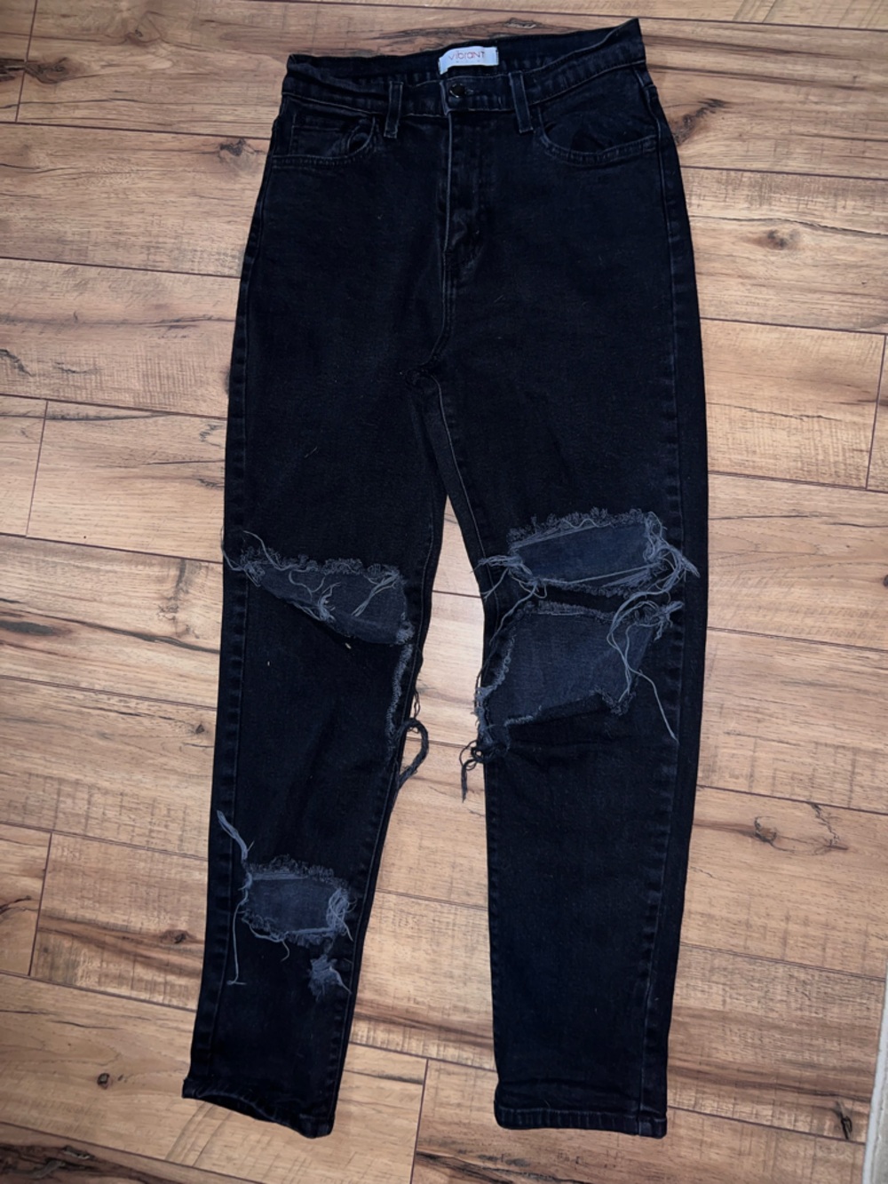 Women's Vibrant‎ Branded Black High-Waist Distressed Jeans Size 7/27